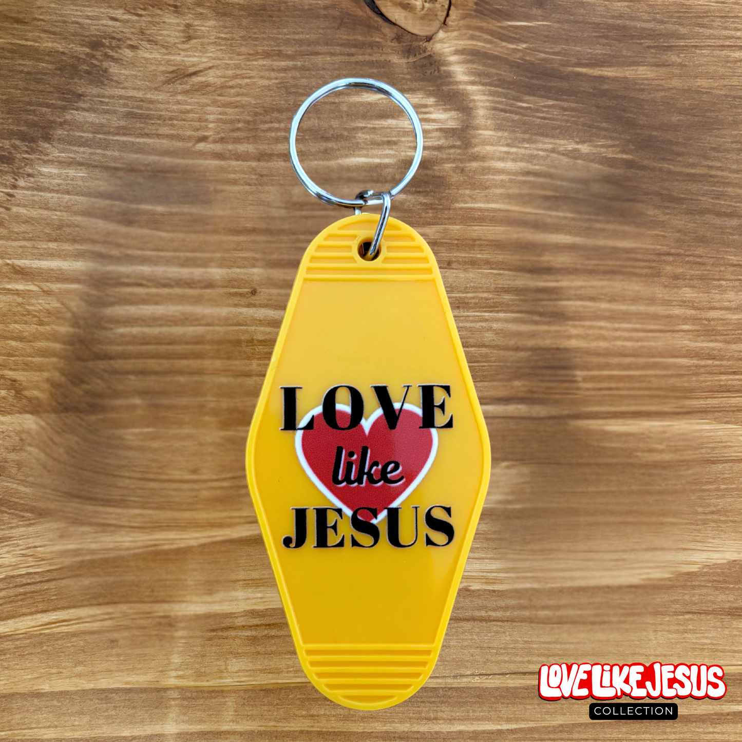"Love like Jesus" motel keychain